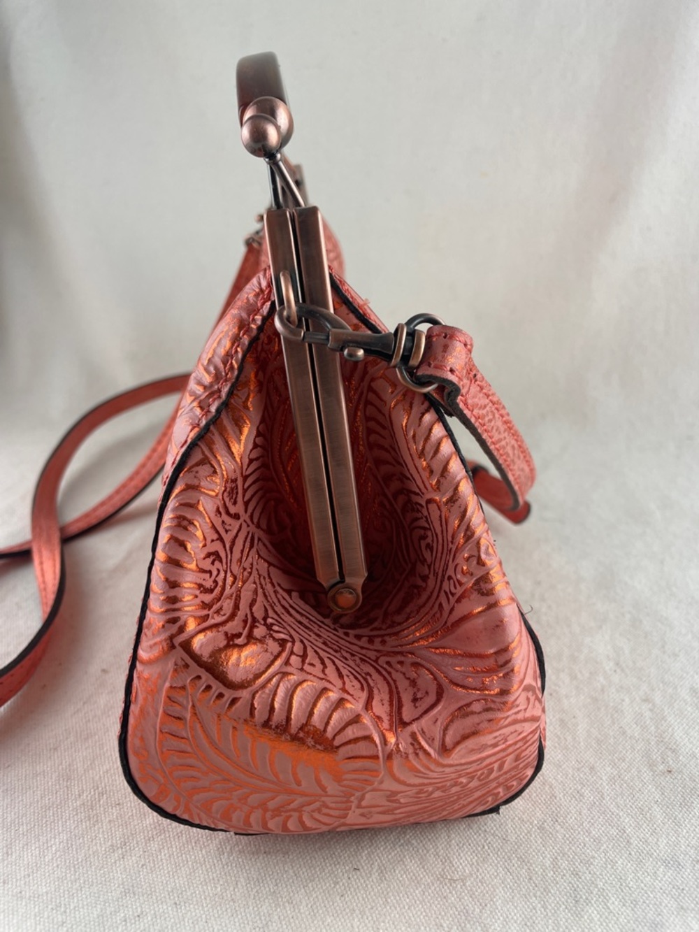Patricia Nash Embossed Floral Leather Crossbody Bag in Coral - Picture 6 of 13